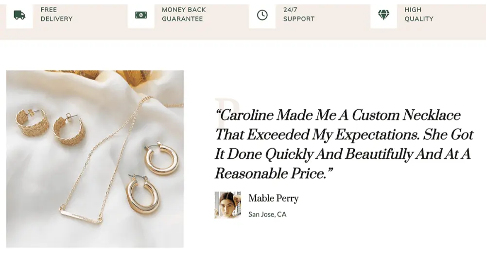 Jewellery Collection Website Sections