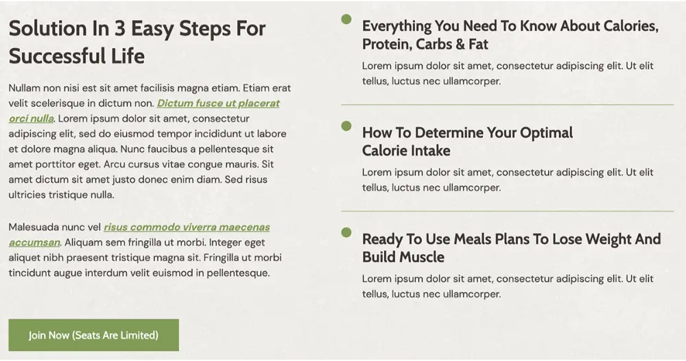Nutrition Website Template Section