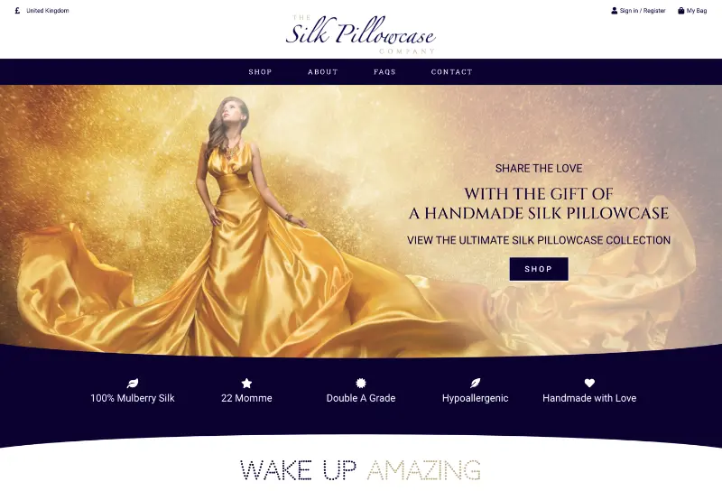 Silk Pillowcase Website Home Page