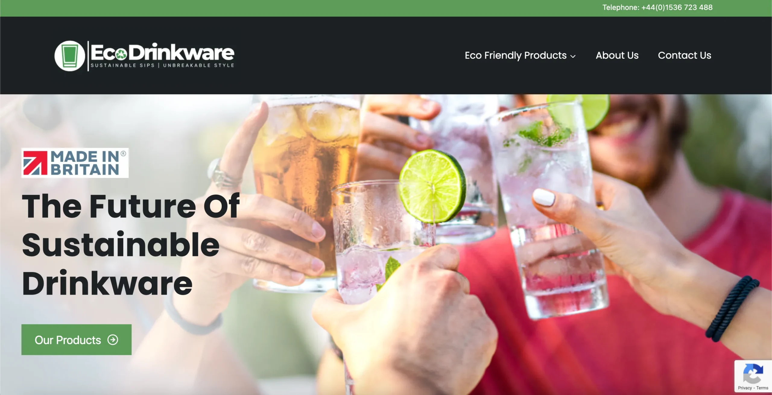 EcoDrinkware Website Home Page