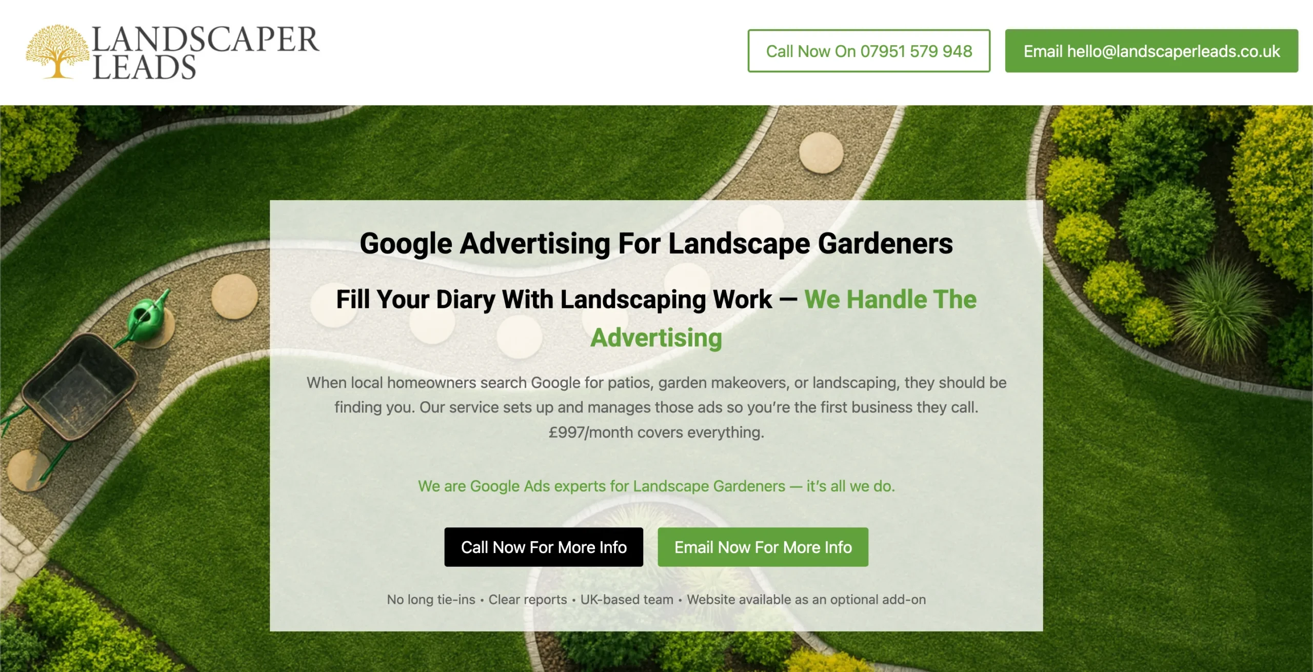 Landscaper Leads Home Page Website