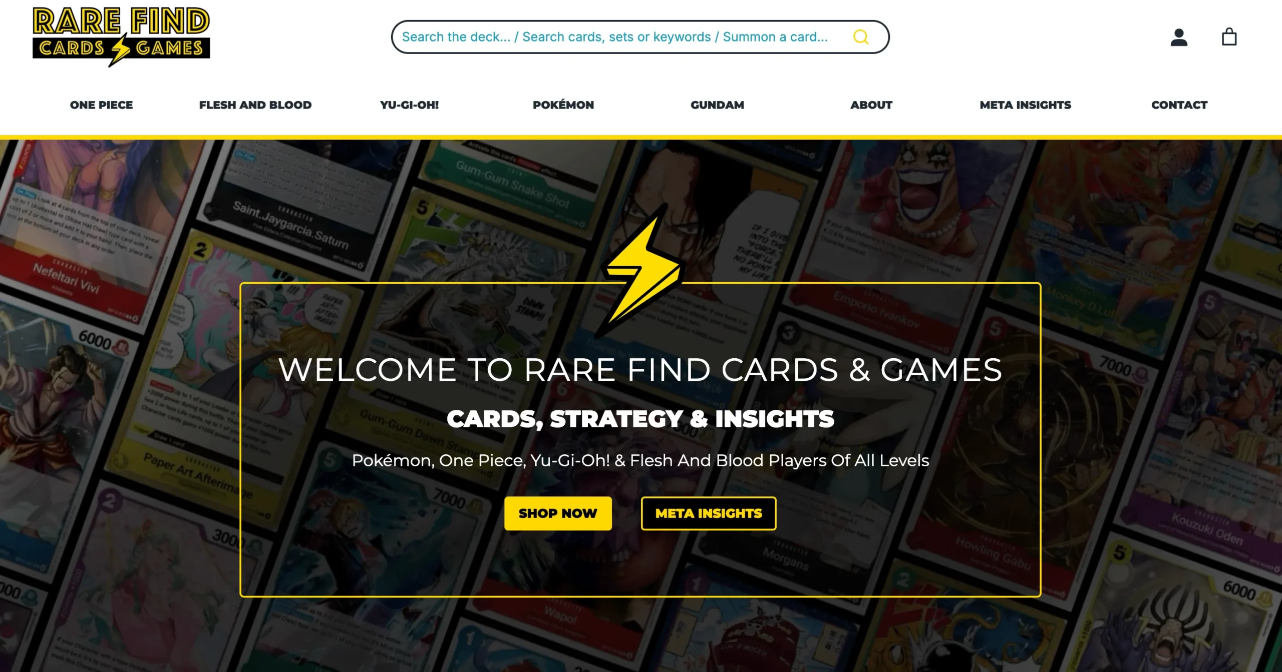 Rare Find Cards and Games Website Home Page