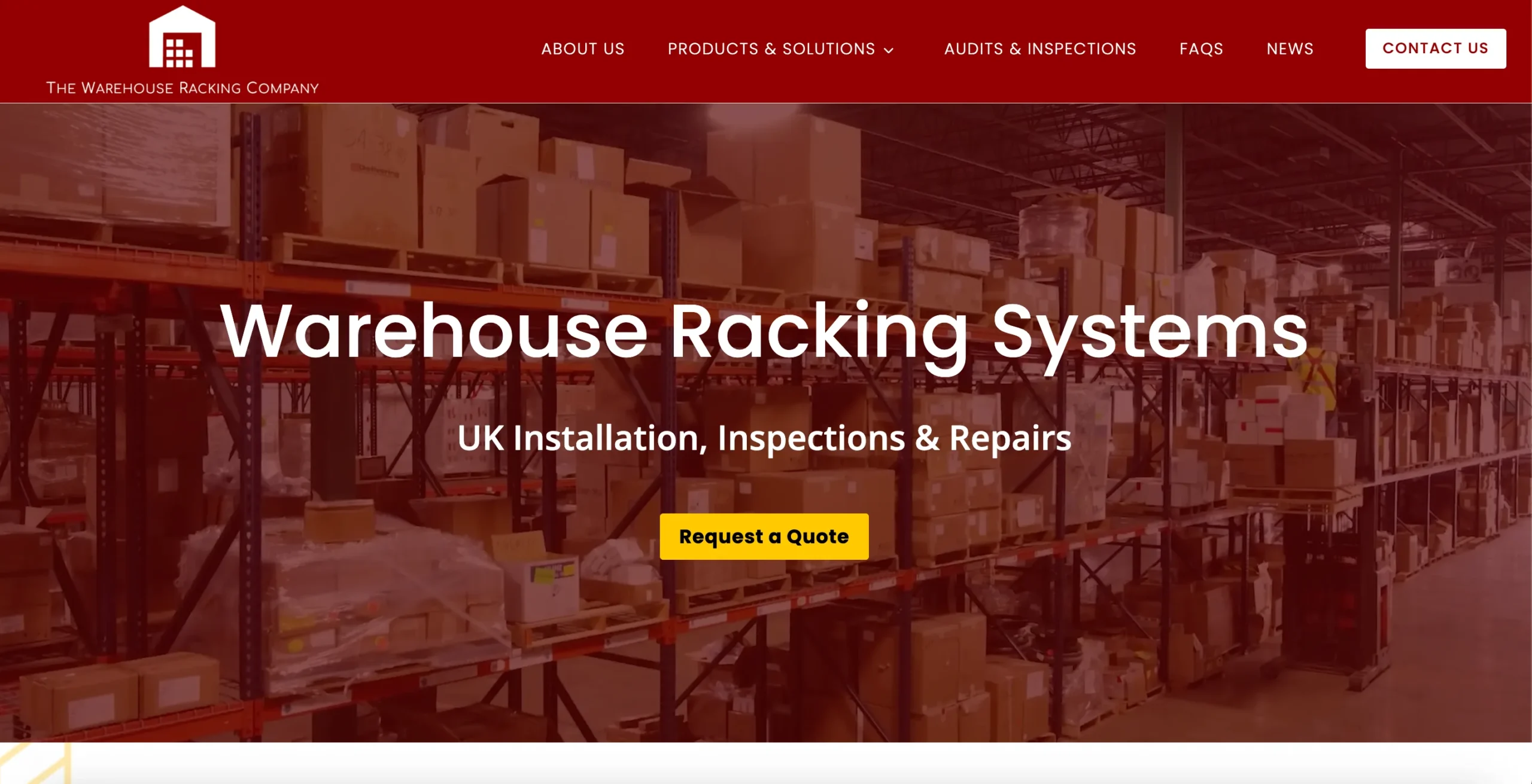 The Warehouse Racking Company Website Home Page