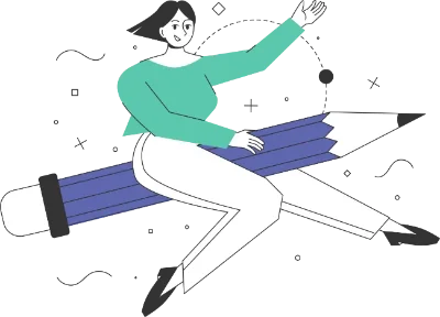 Bec Lee riding a pencil to represent website design and bespoke websites